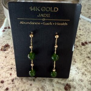 14K Yellow Gold Jade Drop Stud Earrings with Gold Ball Accents